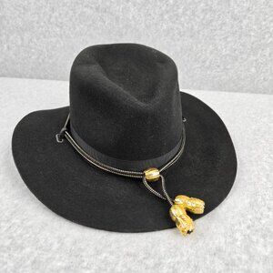 Stetson Cavalry Hat Mens Size 7 Black Wool Felt Gold Commission Officer USA